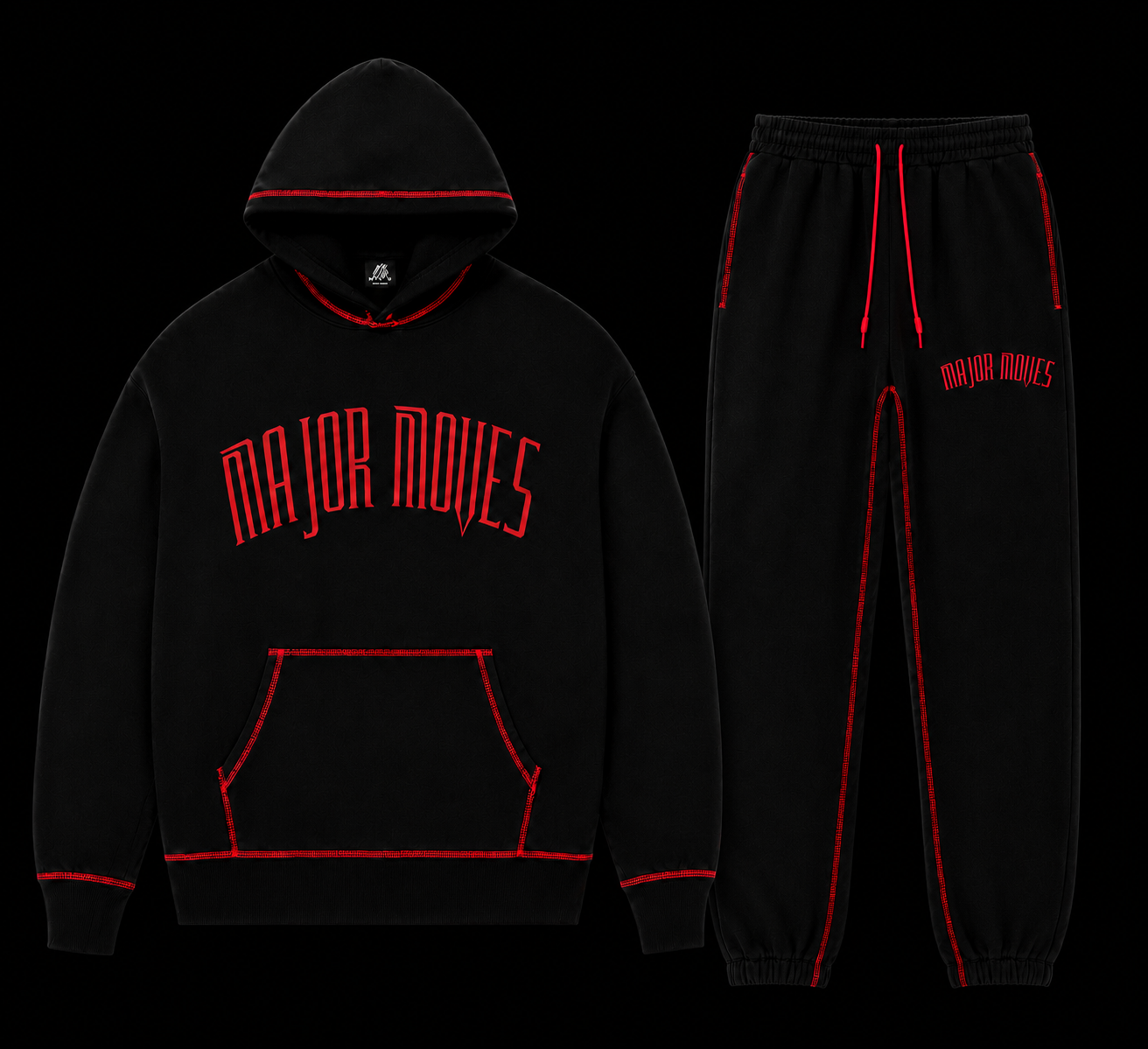 MAJOR MOVES RHINESTONE TRACKSUIT (BLACK/RED)